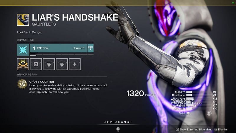 Liar's Handshake exotic gauntlet for Hunters in Destiny 2 (Image via Bungie)